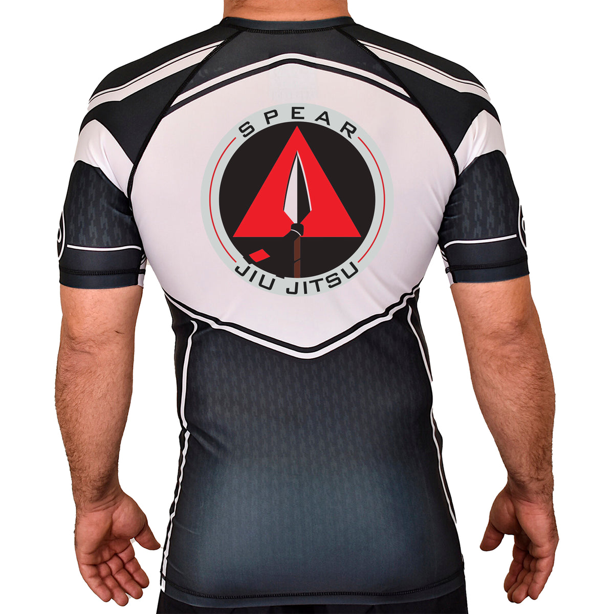 Spear Jiu Jitsu Academy Rash Guards Black/White #8087 A