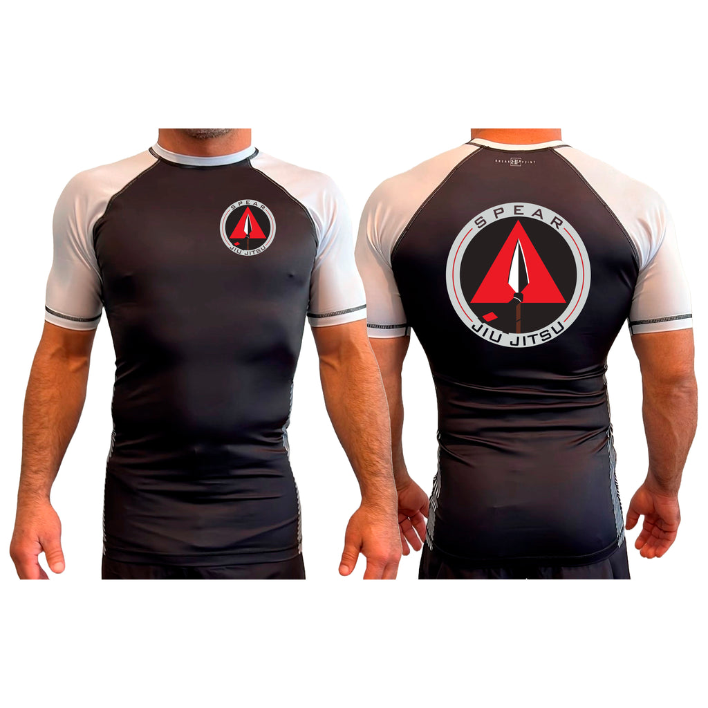Spear Jiu Jitsu All Black Ranked Short Sleeve Rash Guards #8087 A