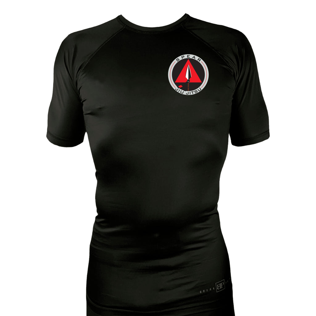 Spear Jiu Jitsu All Black Custom Rash Guards Short Sleeves #8087 A