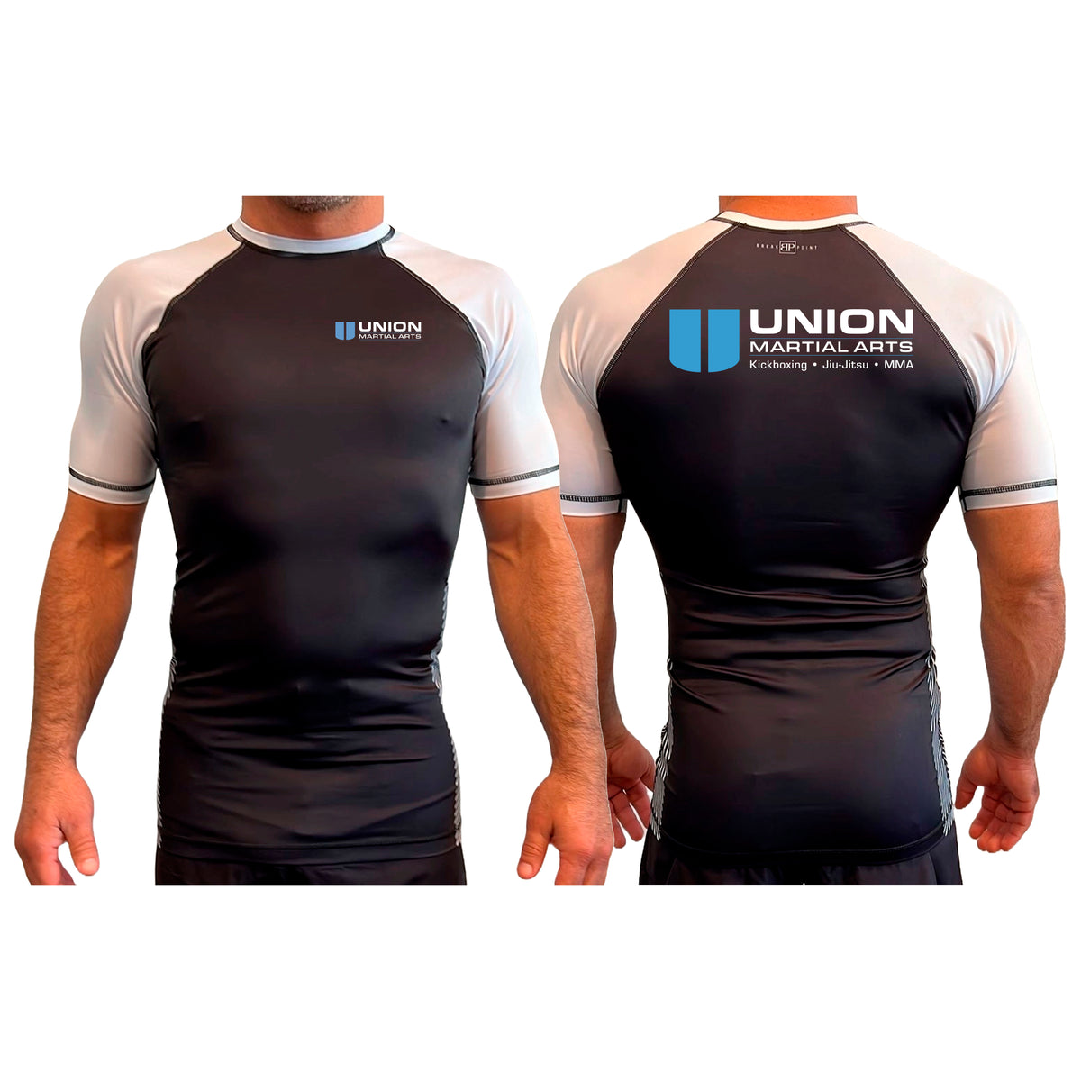 Union Martial Arts All Black Ranked Short Sleeve Rash Guards #8088 A