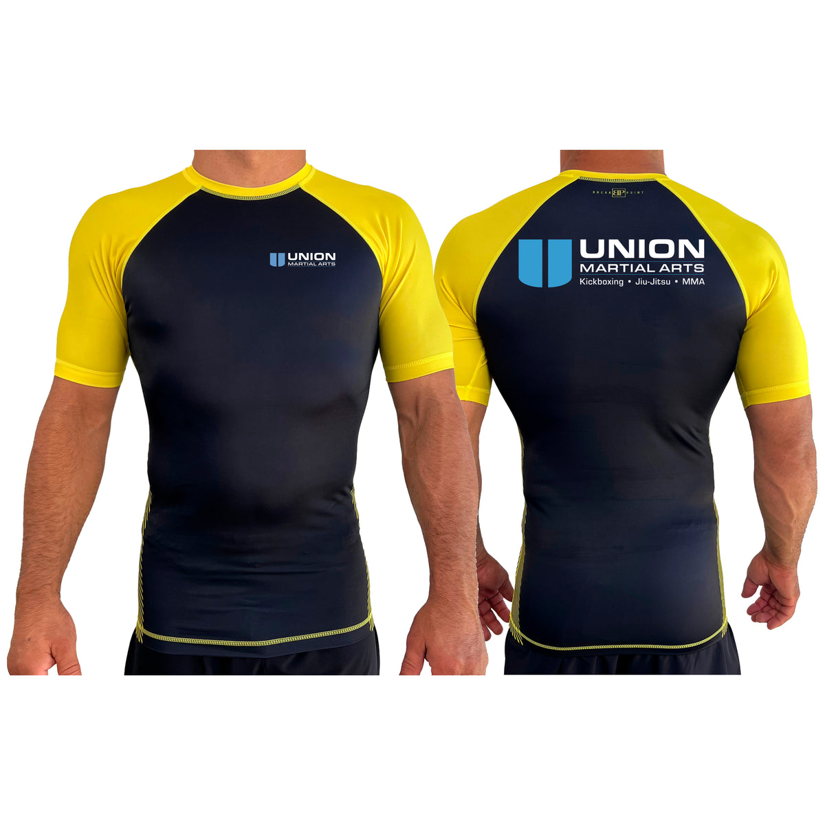 Union Martial Arts All Black Ranked Short Sleeve Rash Guards #8088 A