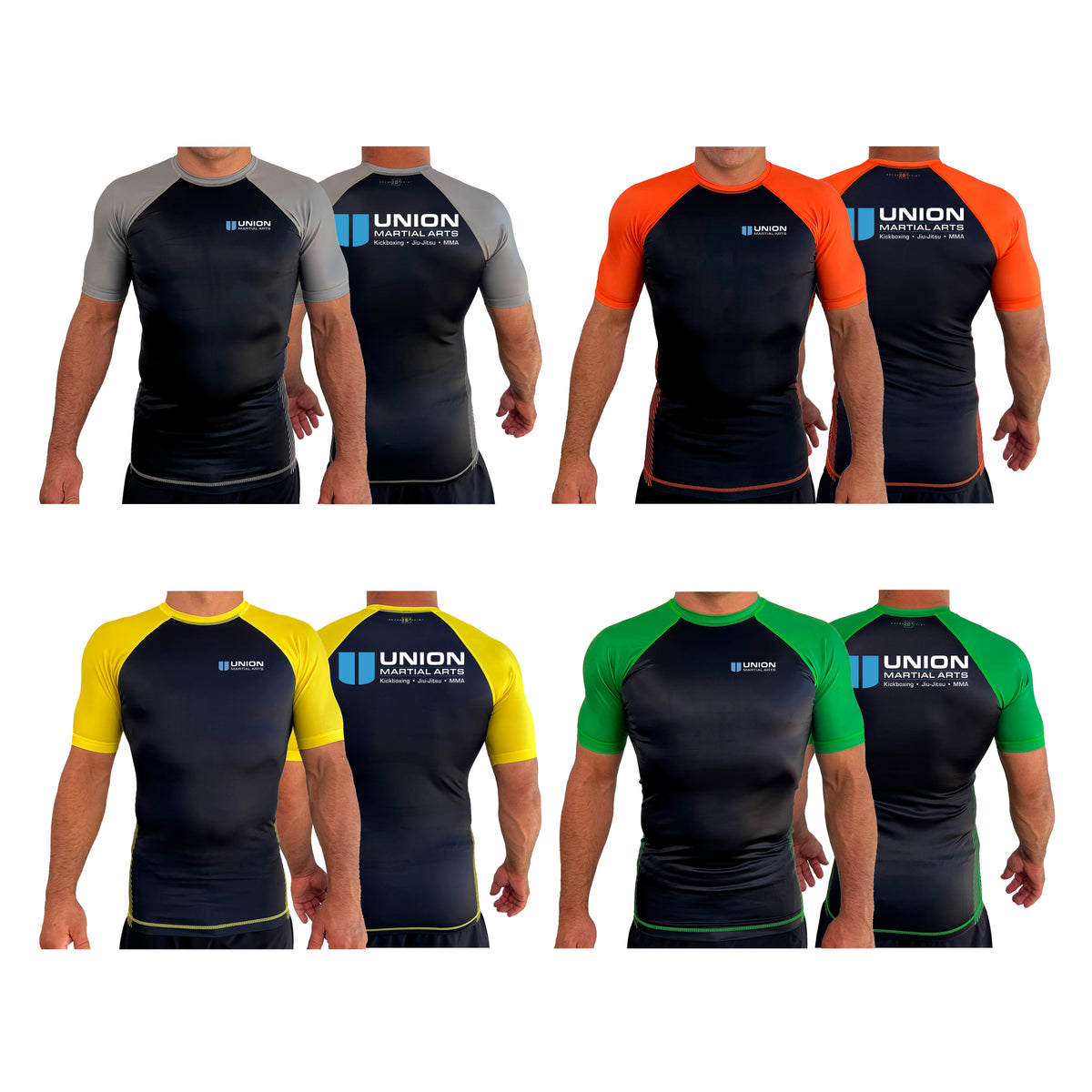 Union Martial Arts All Black Ranked Short Sleeve Rash Guards #8088 A