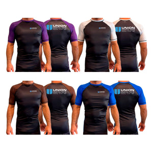 Union Martial Arts All Black Ranked Short Sleeve Rash Guards #8088 A