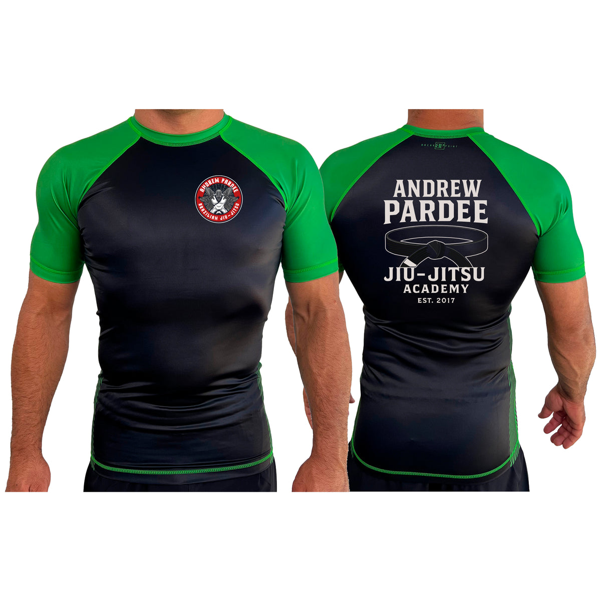 Andrew Pardee Brazilian Jiu-Jitsu All Black Ranked Short Sleeve Rash Guards #8089 A