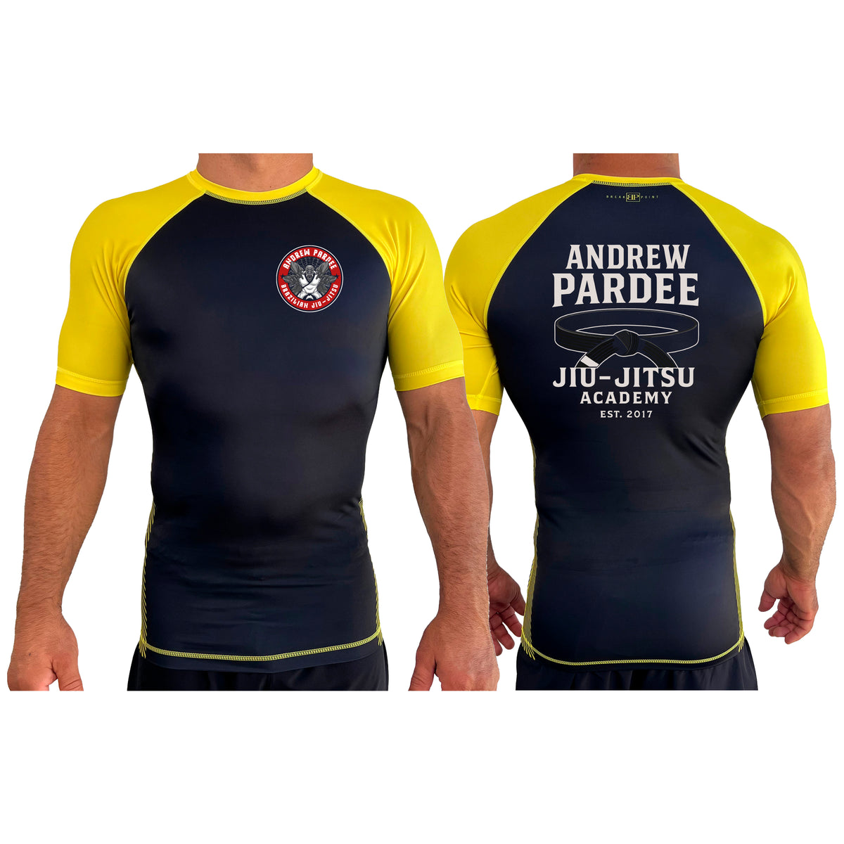Andrew Pardee Brazilian Jiu-Jitsu All Black Ranked Short Sleeve Rash Guards #8089 A