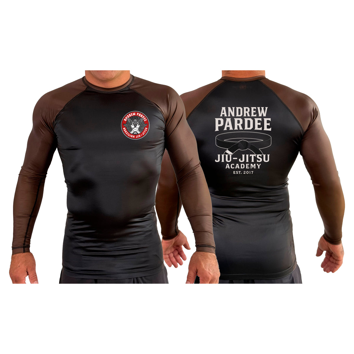 Andrew Pardee Brazilian Jiu-Jitsu All Black Ranked Long Sleeve Rash Guards #8089 A