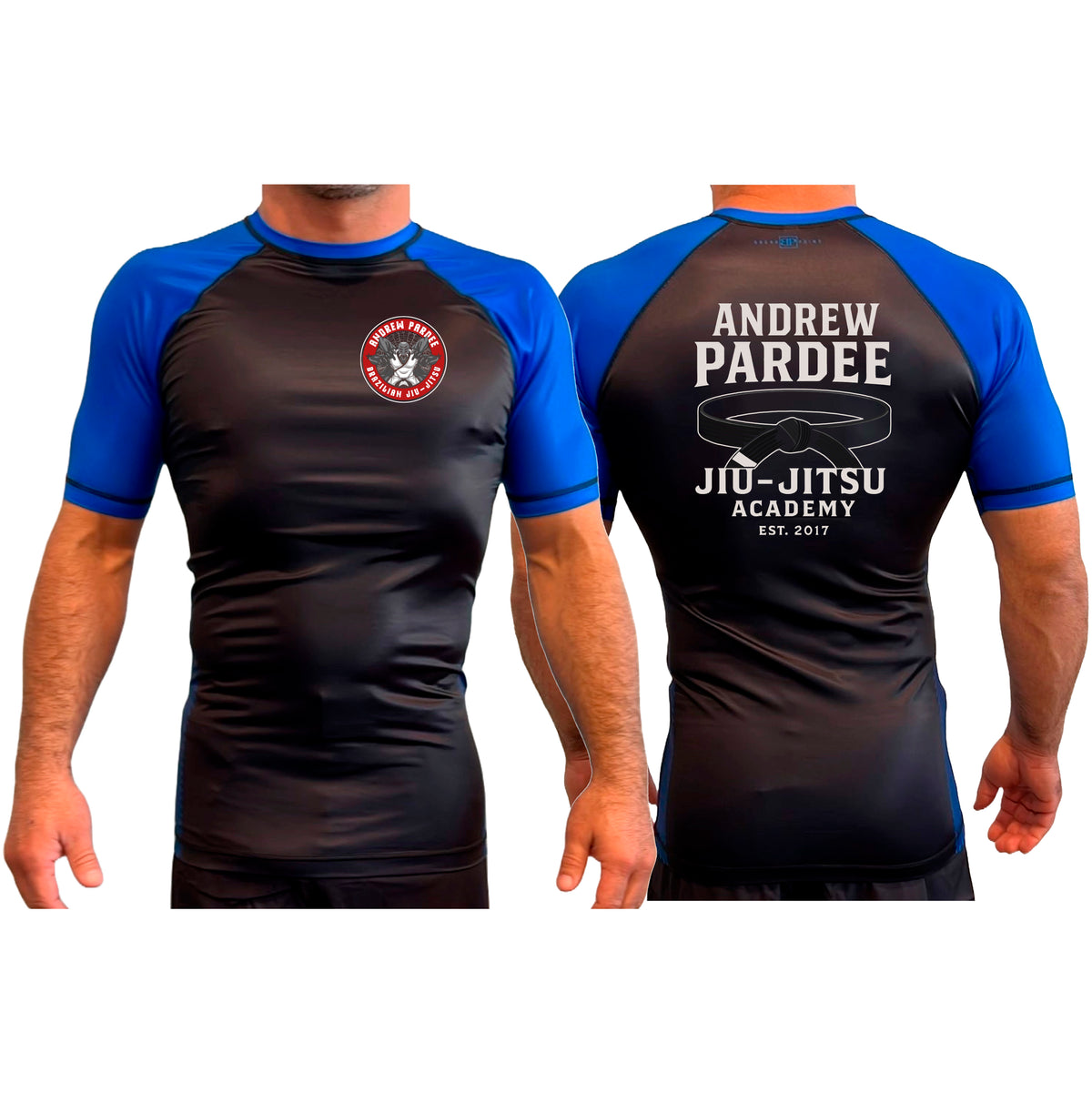 Andrew Pardee Brazilian Jiu-Jitsu All Black Ranked Short Sleeve Rash Guards #8089 A