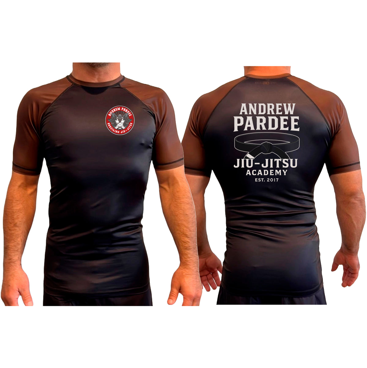 Andrew Pardee Brazilian Jiu-Jitsu All Black Ranked Short Sleeve Rash Guards #8089 A