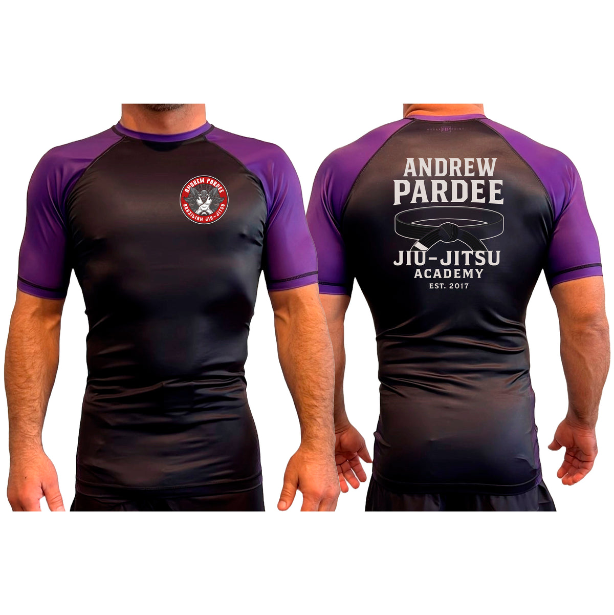 Andrew Pardee Brazilian Jiu-Jitsu All Black Ranked Short Sleeve Rash Guards #8089 A