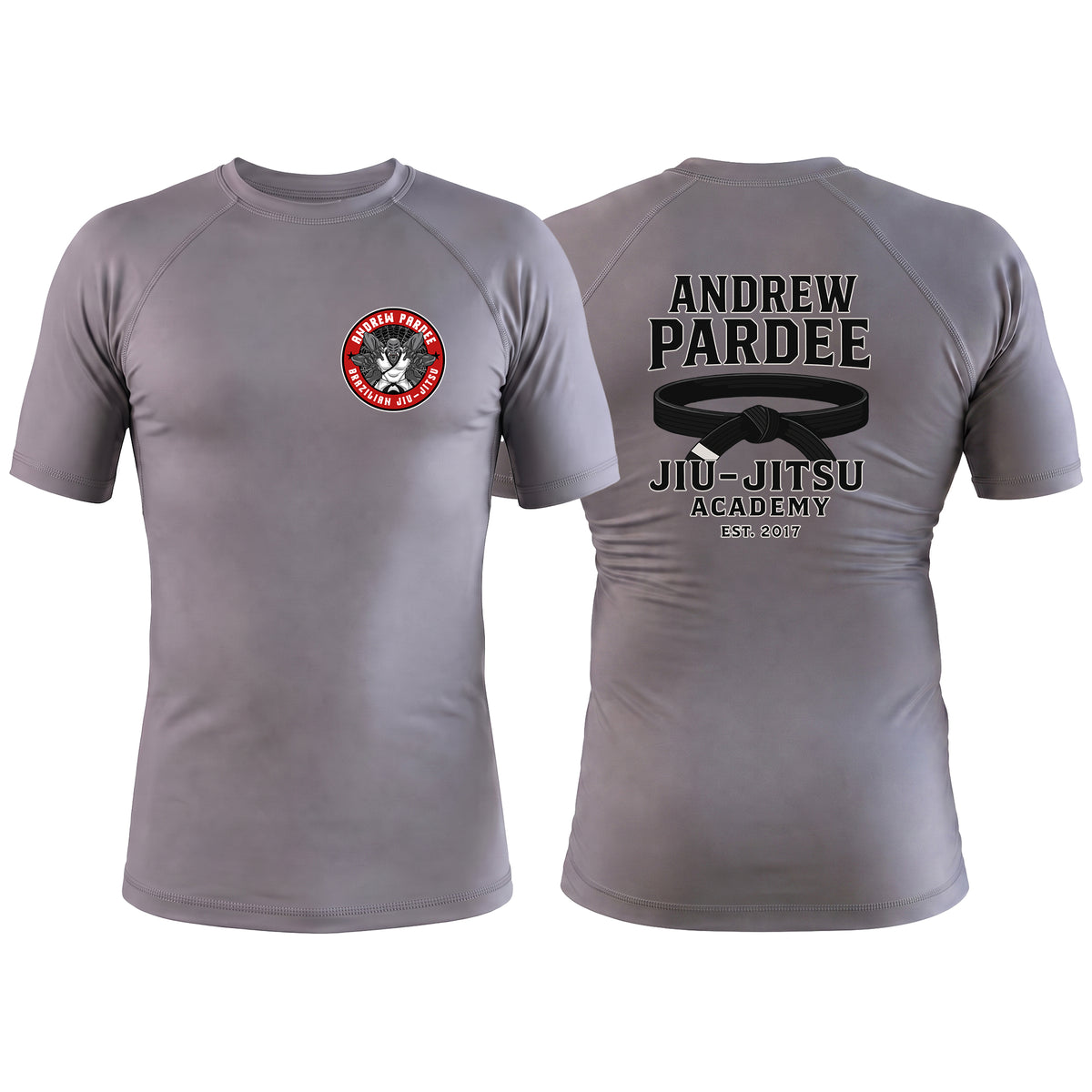 Andrew Pardee Brazilian Jiu-Jitsu Gray Custom Rash Guards Short Sleeve #8089 A