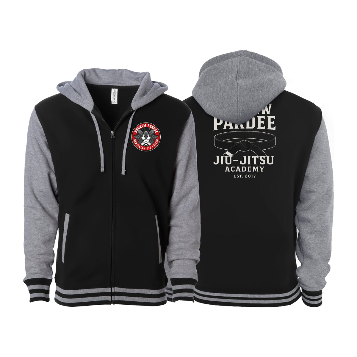 Andrew Pardee Brazilian Jiu-Jitsu Academy Varsity Zip-Up Hoodies #8089 A