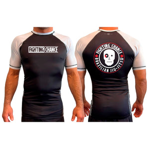 Fighting Chance BJJ All Black Ranked Short Sleeve Rash Guards #8091 K