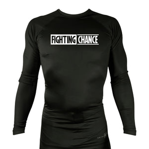 Fighting Chance BJJ All Black Custom Rash Guards Long Sleeves #8091 K