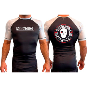 Fighting Chance BJJ All Black Ranked Short Sleeve Rash Guards #8091 K