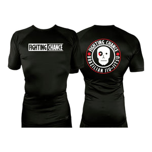 Fighting Chance BJJ All Black Custom Rash Guards Short Sleeves #8091 K