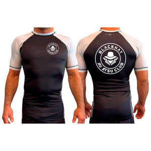 BlackHat Jiu Jitsu Club All Black Ranked Short Sleeve Rash Guards #8092 A