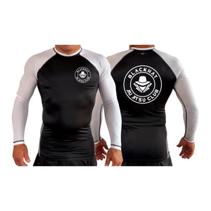 BlackHat Jiu Jitsu Club All Black Ranked Long Sleeve Rash Guards #8092 A