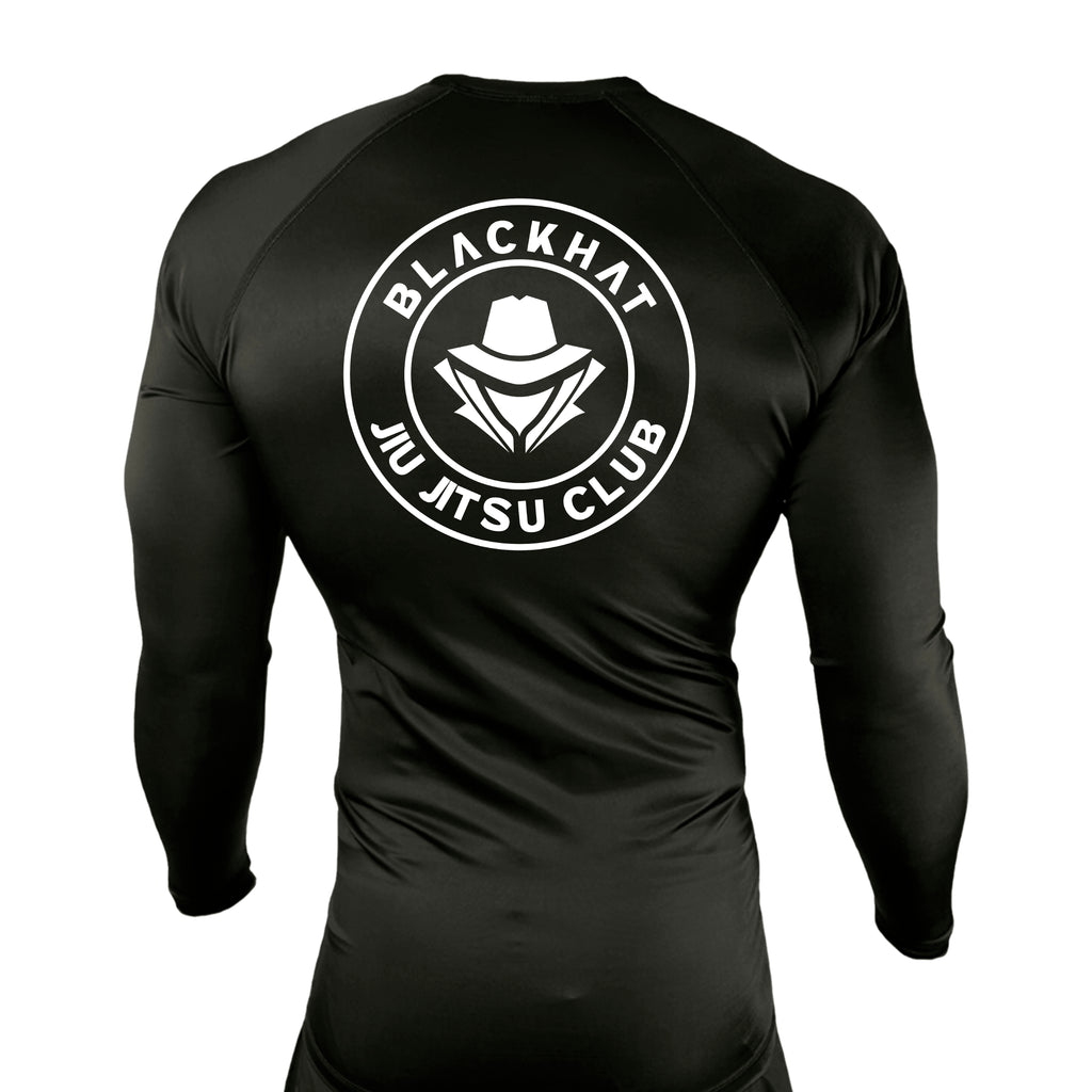 BlackHat Jiu Jitsu Club All Black Custom Rash Guards Long Sleeves #8092 A