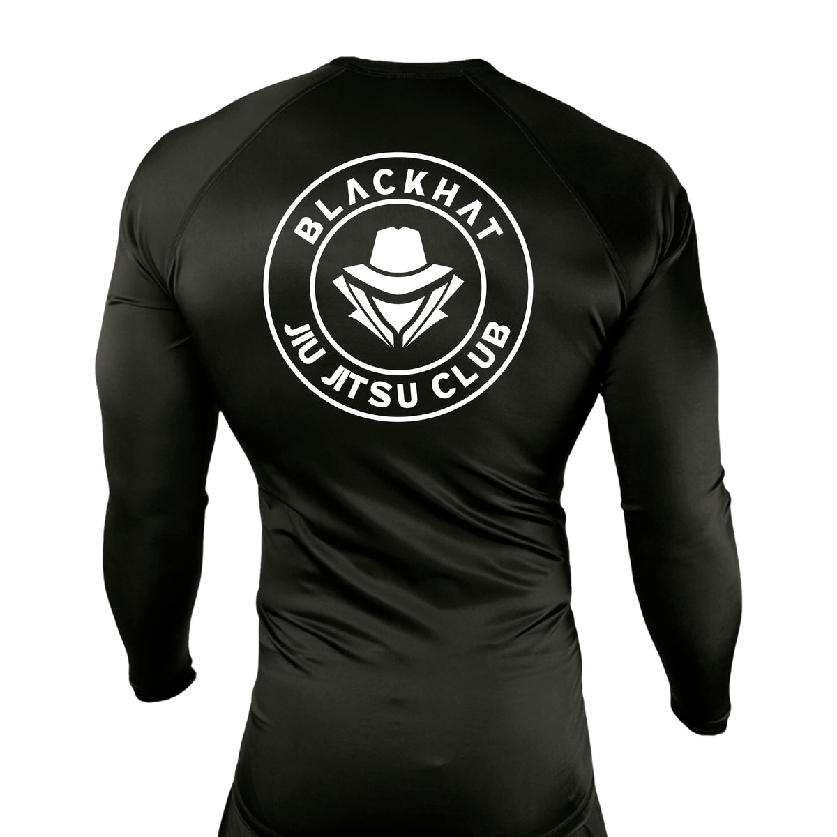 BlackHat Jiu Jitsu Club All Black Custom Rash Guards Long Sleeves #8092 A