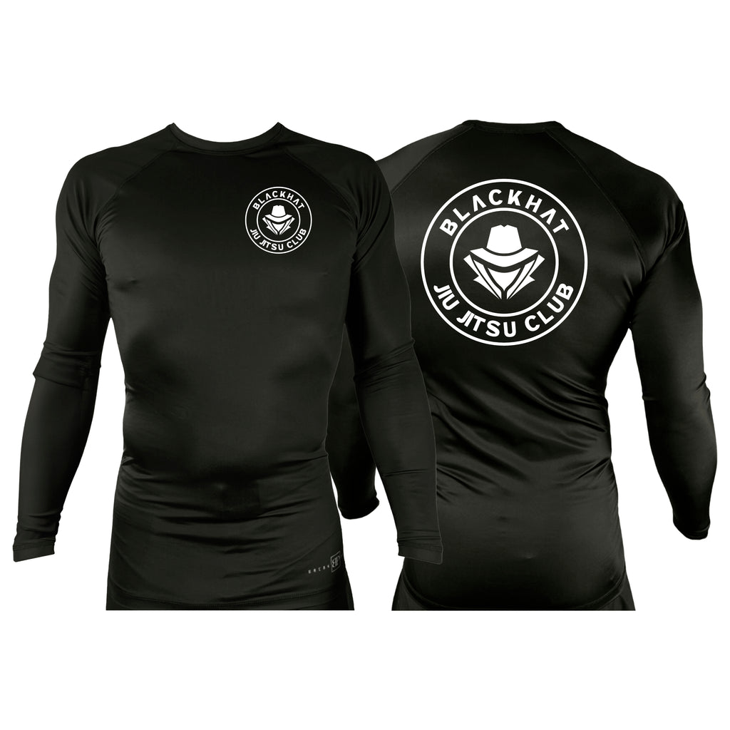 BlackHat Jiu Jitsu Club All Black Custom Rash Guards Long Sleeves #8092 A