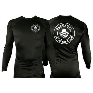 BlackHat Jiu Jitsu Club All Black Custom Rash Guards Long Sleeves #8092 A