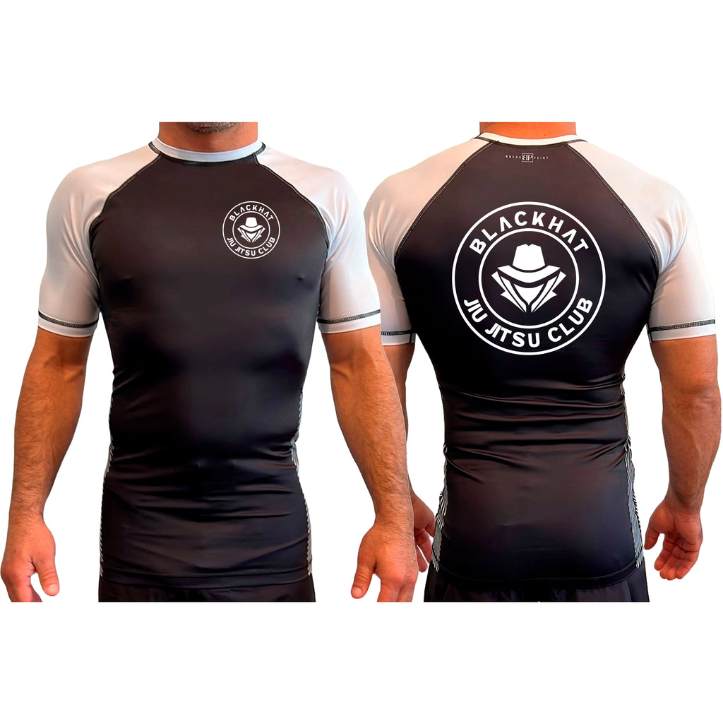 BlackHat Jiu Jitsu Club All Black Ranked Short Sleeve Rash Guards #8092 A