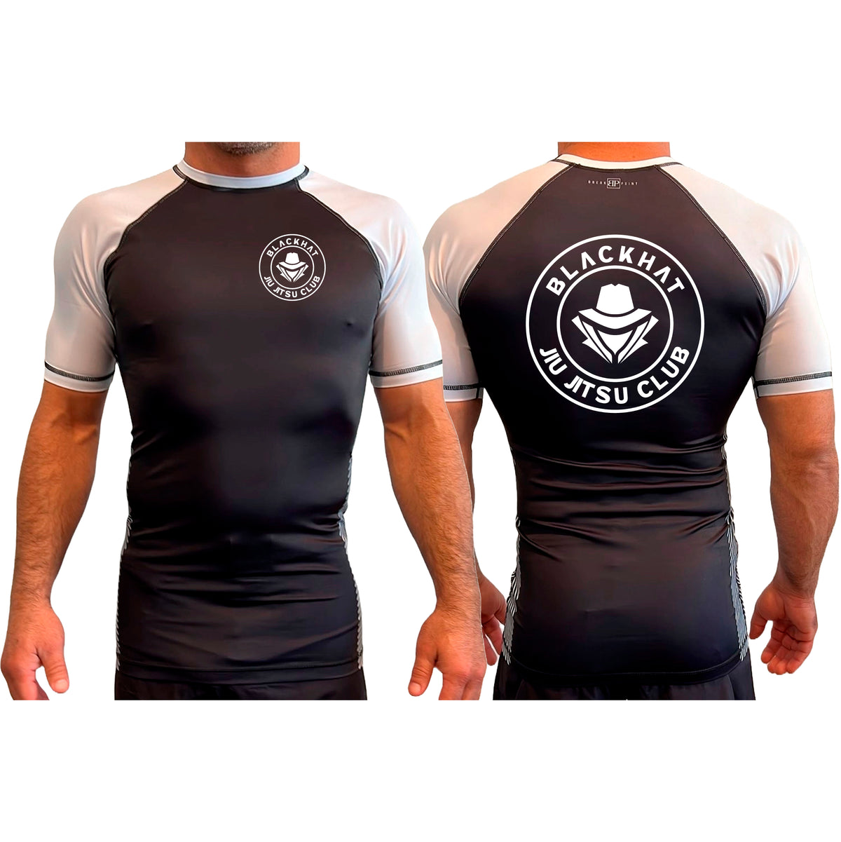 BlackHat Jiu Jitsu Club All Black Ranked Short Sleeve Rash Guards #8092 A