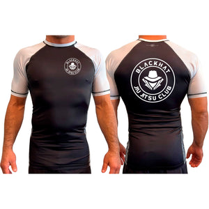 BlackHat Jiu Jitsu Club All Black Ranked Short Sleeve Rash Guards #8092 A