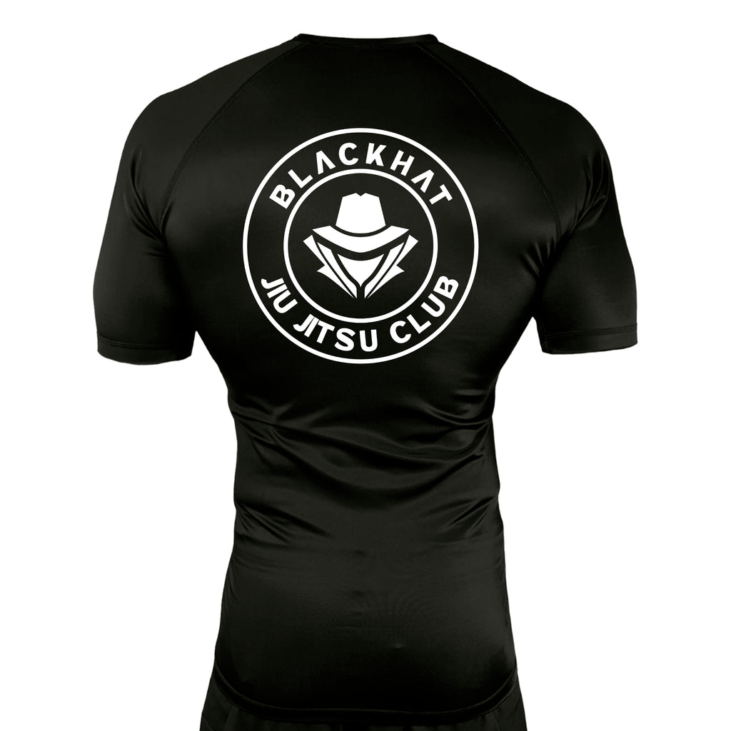 BlackHat Jiu Jitsu Club All Black Custom Rash Guards Short Sleeves #8092 A