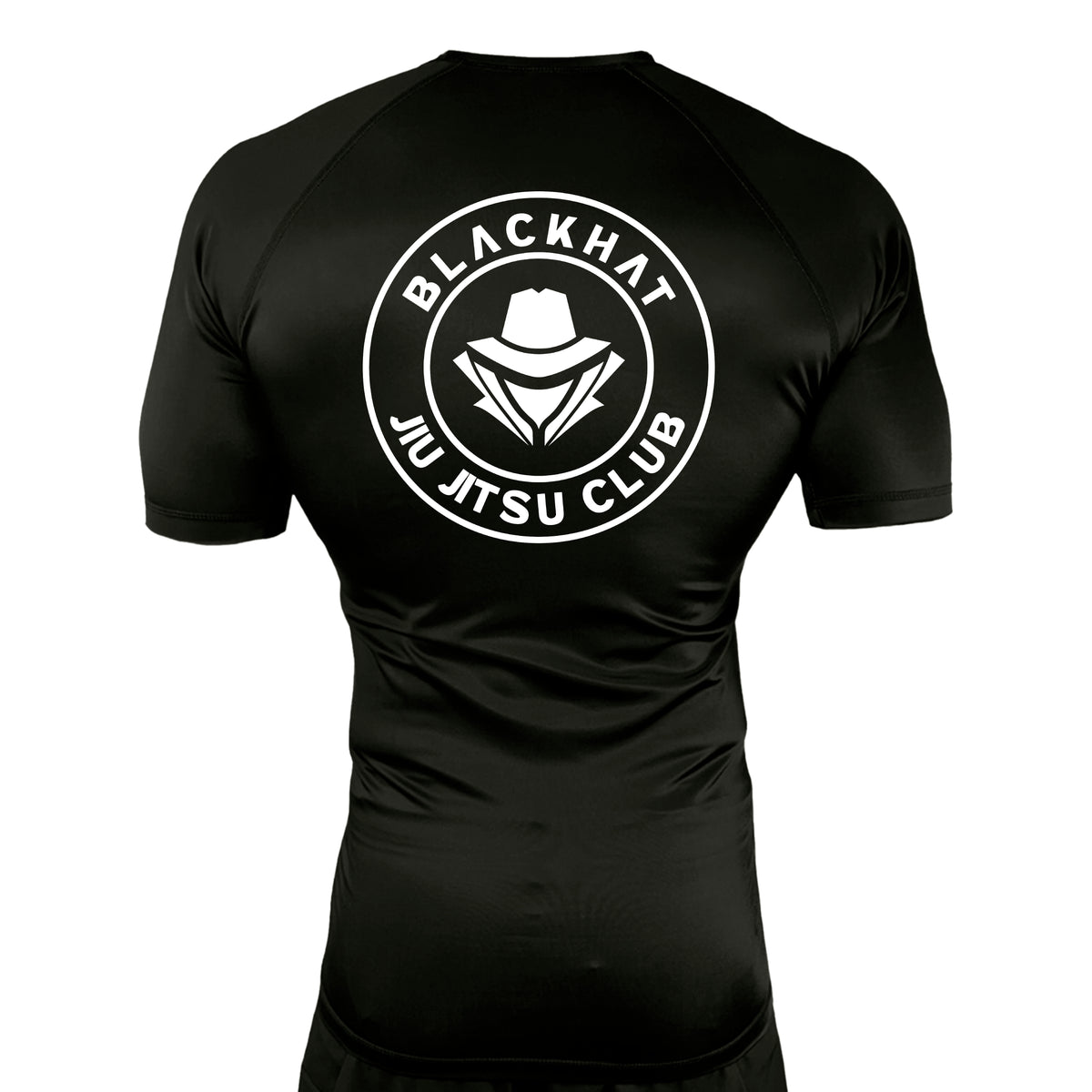 BlackHat Jiu Jitsu Club All Black Custom Rash Guards Short Sleeves #8092 A