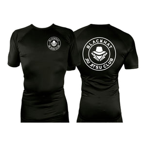 BlackHat Jiu Jitsu Club All Black Custom Rash Guards Short Sleeves #8092 A