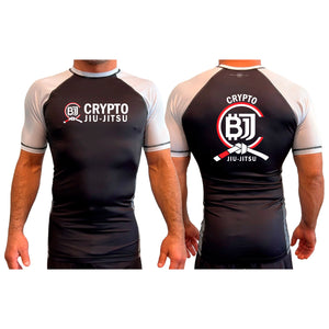 Crypto Jiu Jitsu All Black Ranked Short Sleeve Rash Guards #8097 A