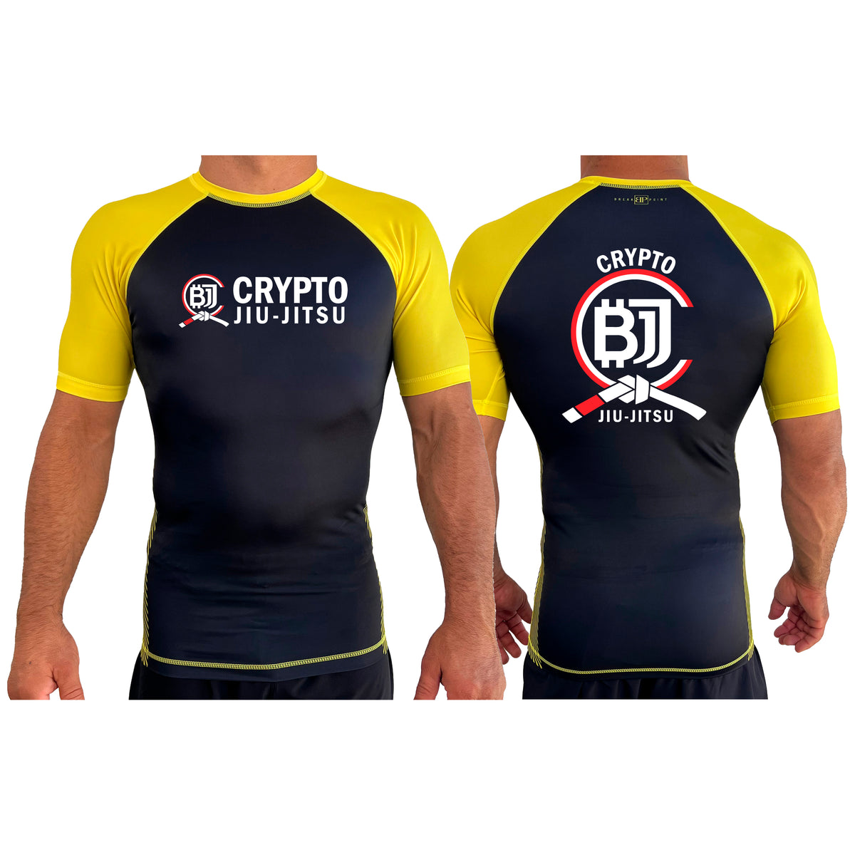 Crypto Jiu Jitsu All Black Ranked Short Sleeve Rash Guards #8097 A