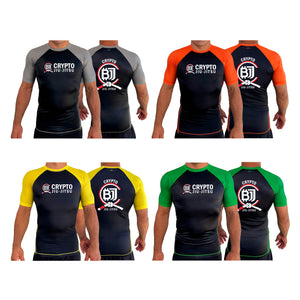 Crypto Jiu Jitsu All Black Ranked Short Sleeve Rash Guards #8097 A