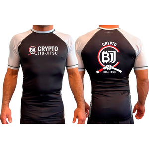 Crypto Jiu Jitsu All Black Ranked Short Sleeve Rash Guards #8097 A