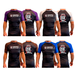 Crypto Jiu Jitsu All Black Ranked Short Sleeve Rash Guards #8097 A