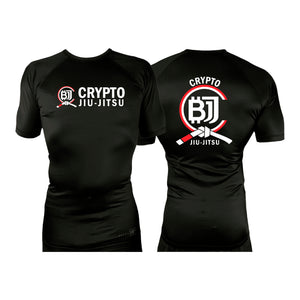 Crypto Jiu Jitsu All Black Custom Rash Guards Short Sleeves #8097 A