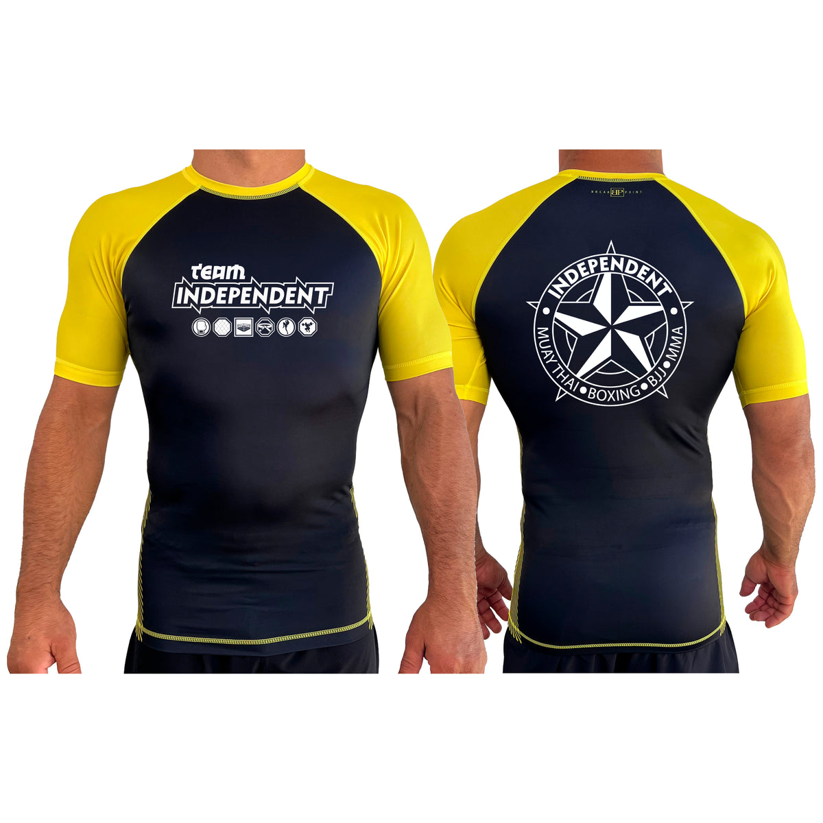 Independent MMA & Fitness All Black Ranked Short Sleeve Rash Guards #8098 B