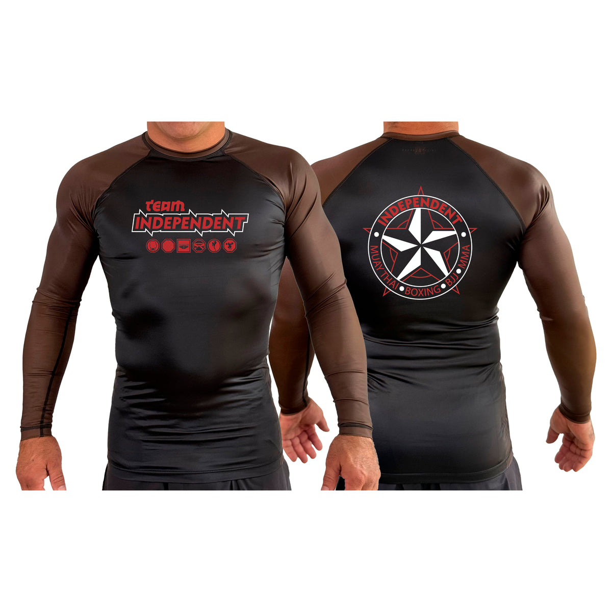 Independent MMA & Fitness All Black Ranked Long Sleeve Rash Guards #8098 D