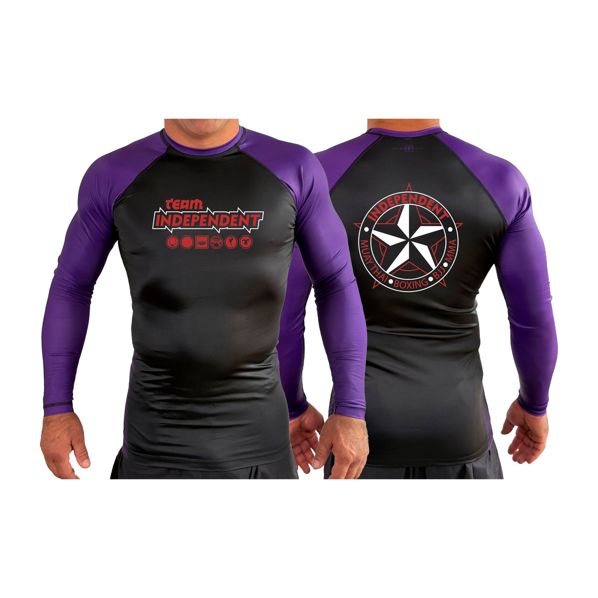 Independent MMA & Fitness All Black Ranked Long Sleeve Rash Guards #8098 D