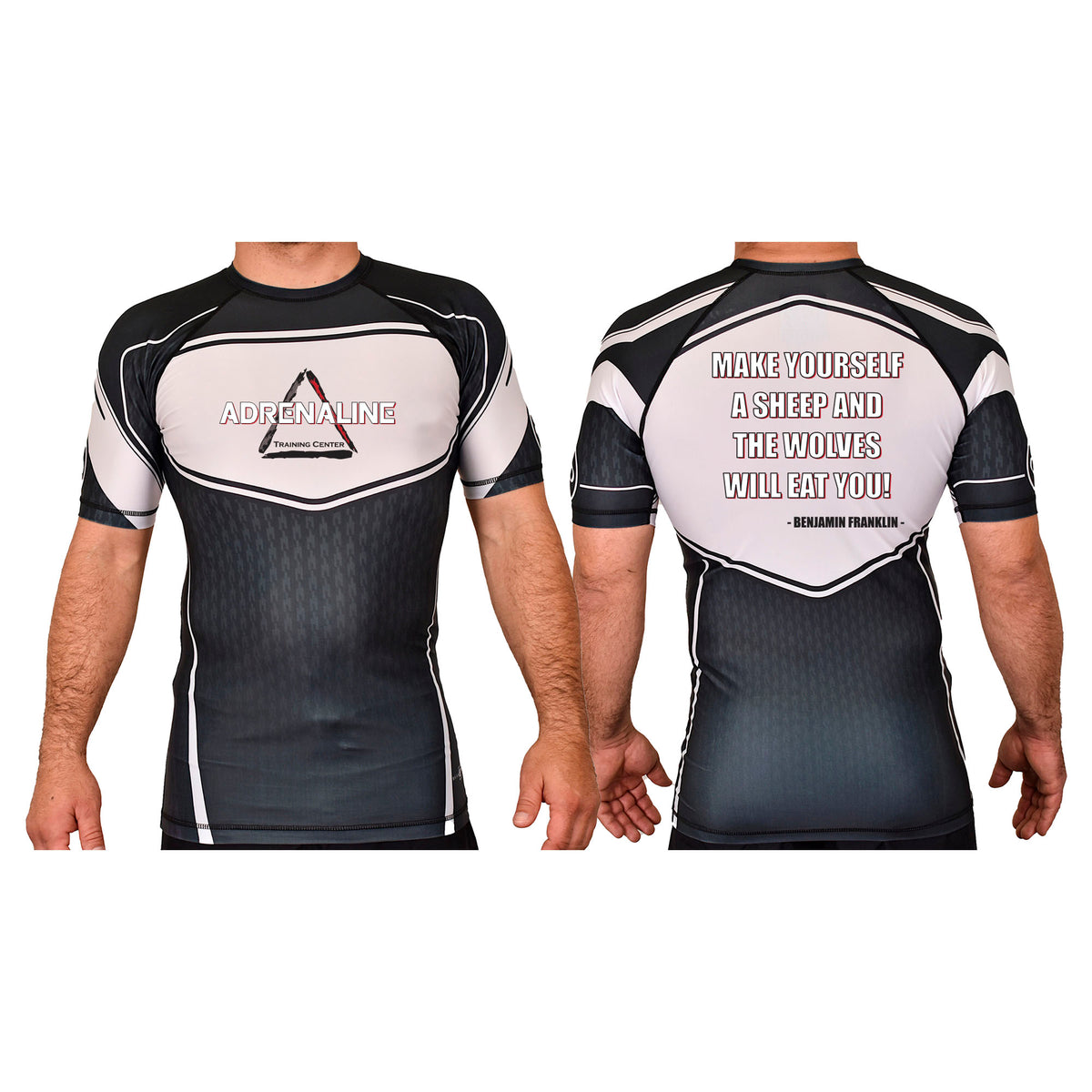 Adrenaline Training Center Academy Rash Guards Black/White  #8104 A