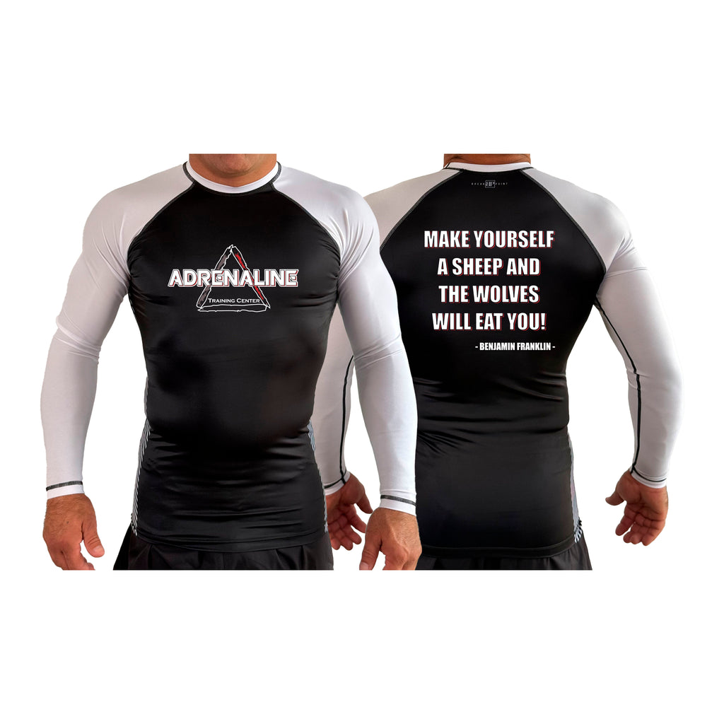 Adrenaline Training Center All Black Ranked Long Sleeve Rash Guards #8104 A