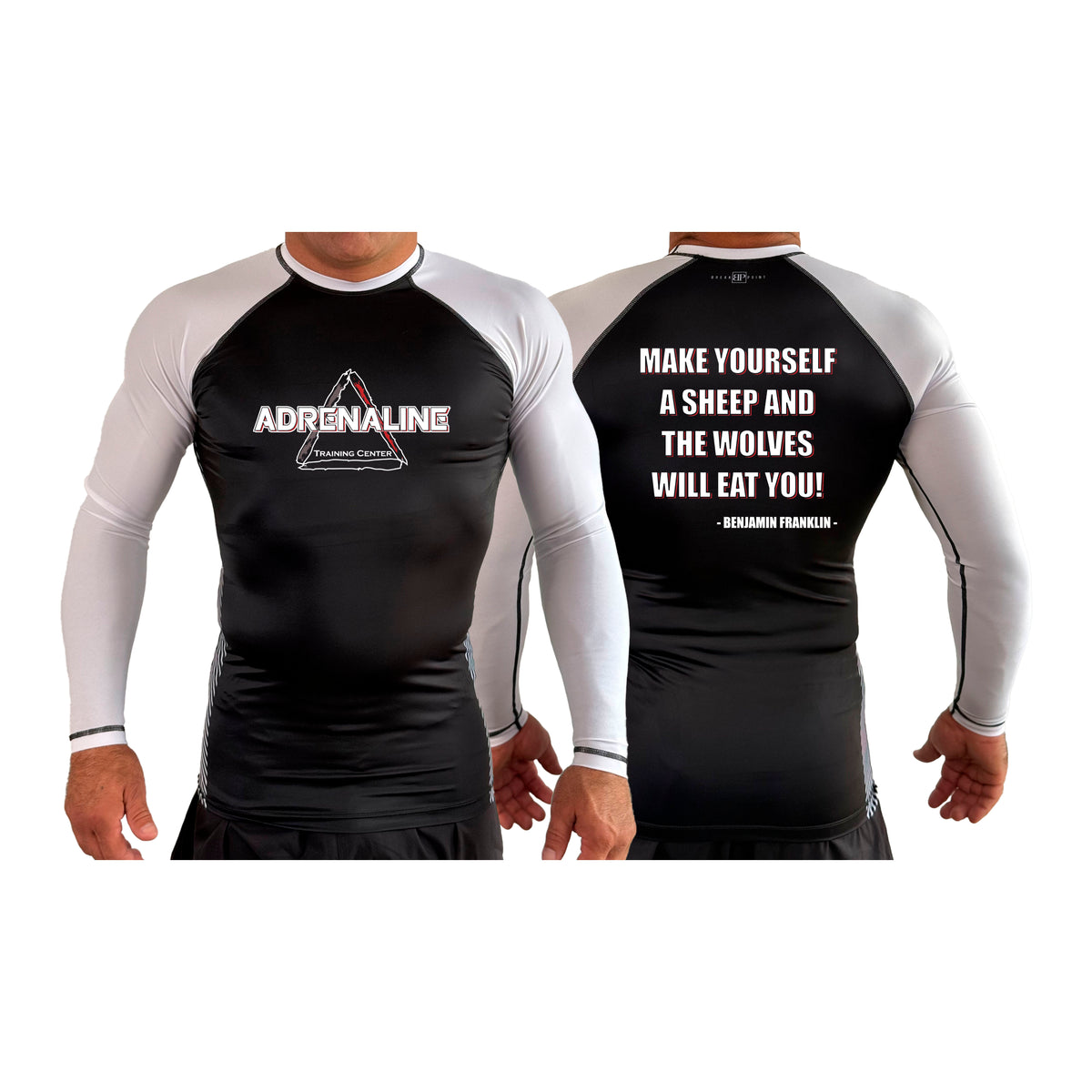 Adrenaline Training Center All Black Ranked Long Sleeve Rash Guards #8104 A