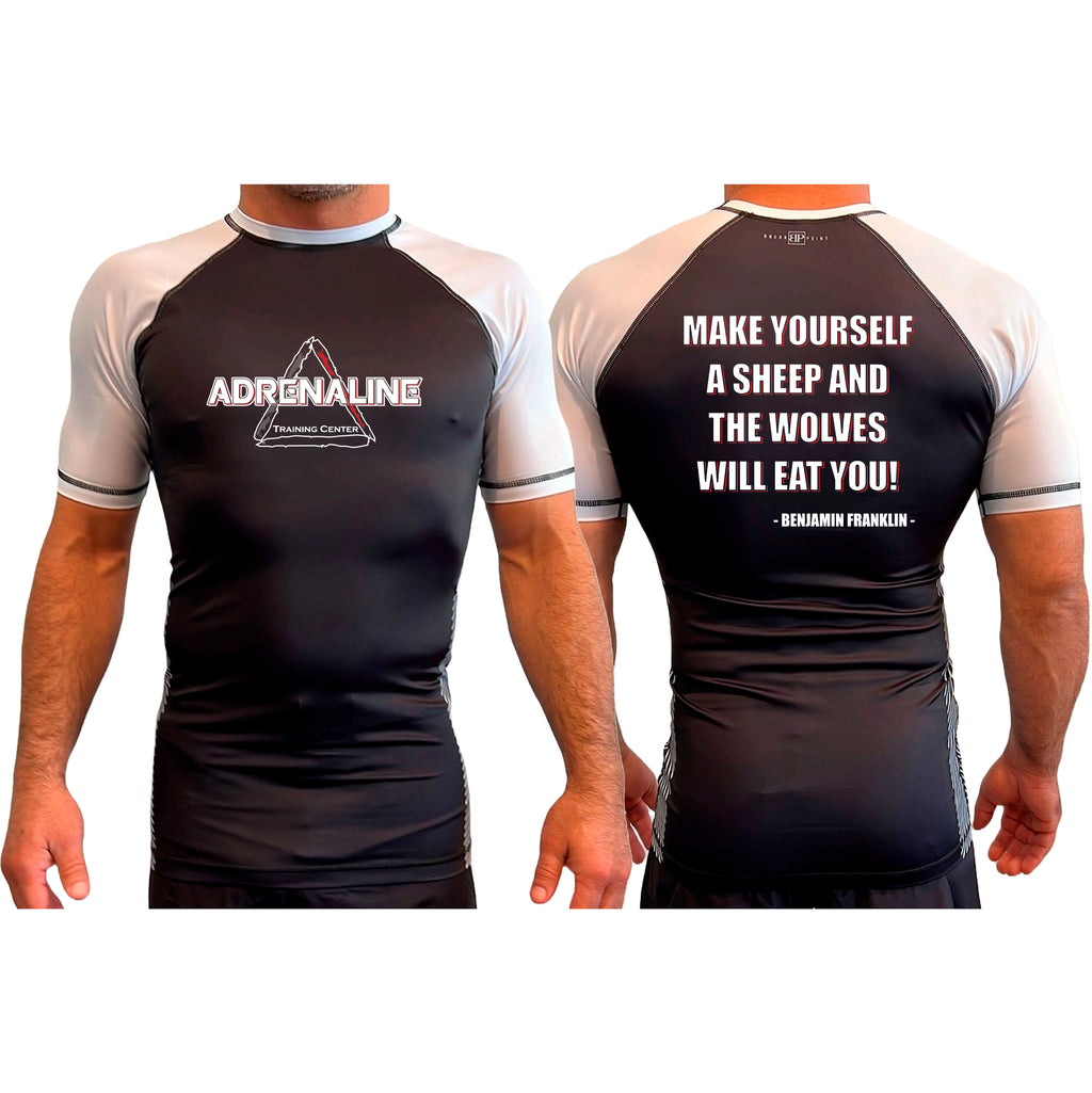 Adrenaline Training Center All Black Ranked Short Sleeve Rash Guards #8104 A