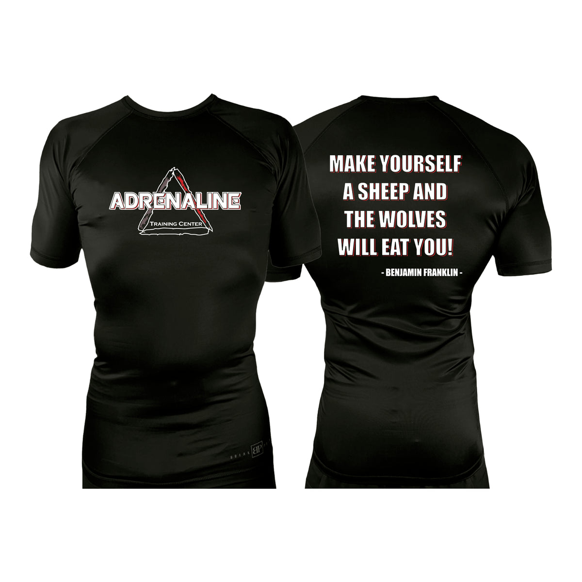 Adrenaline Training Center All Black Custom Rash Guards Short Sleeves #8104 A