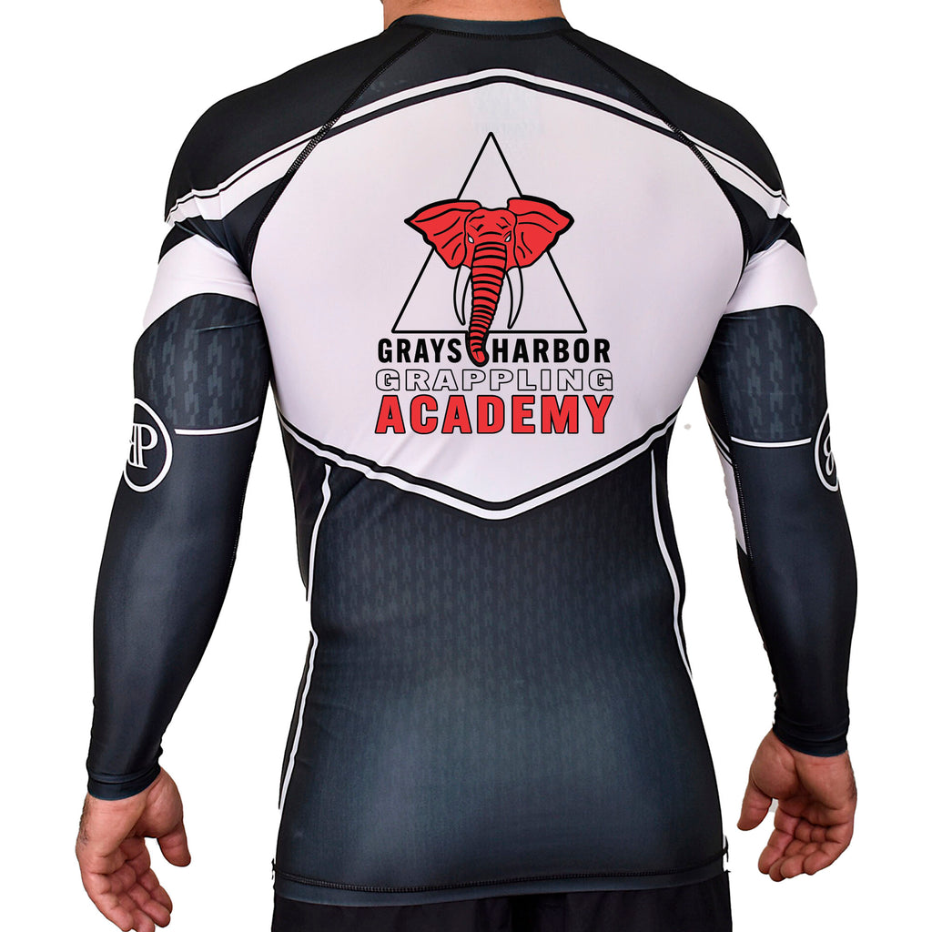 Grays Harbor Brazilian Jiu-Jitsu Academy Rash Guards Black/White #8105 A