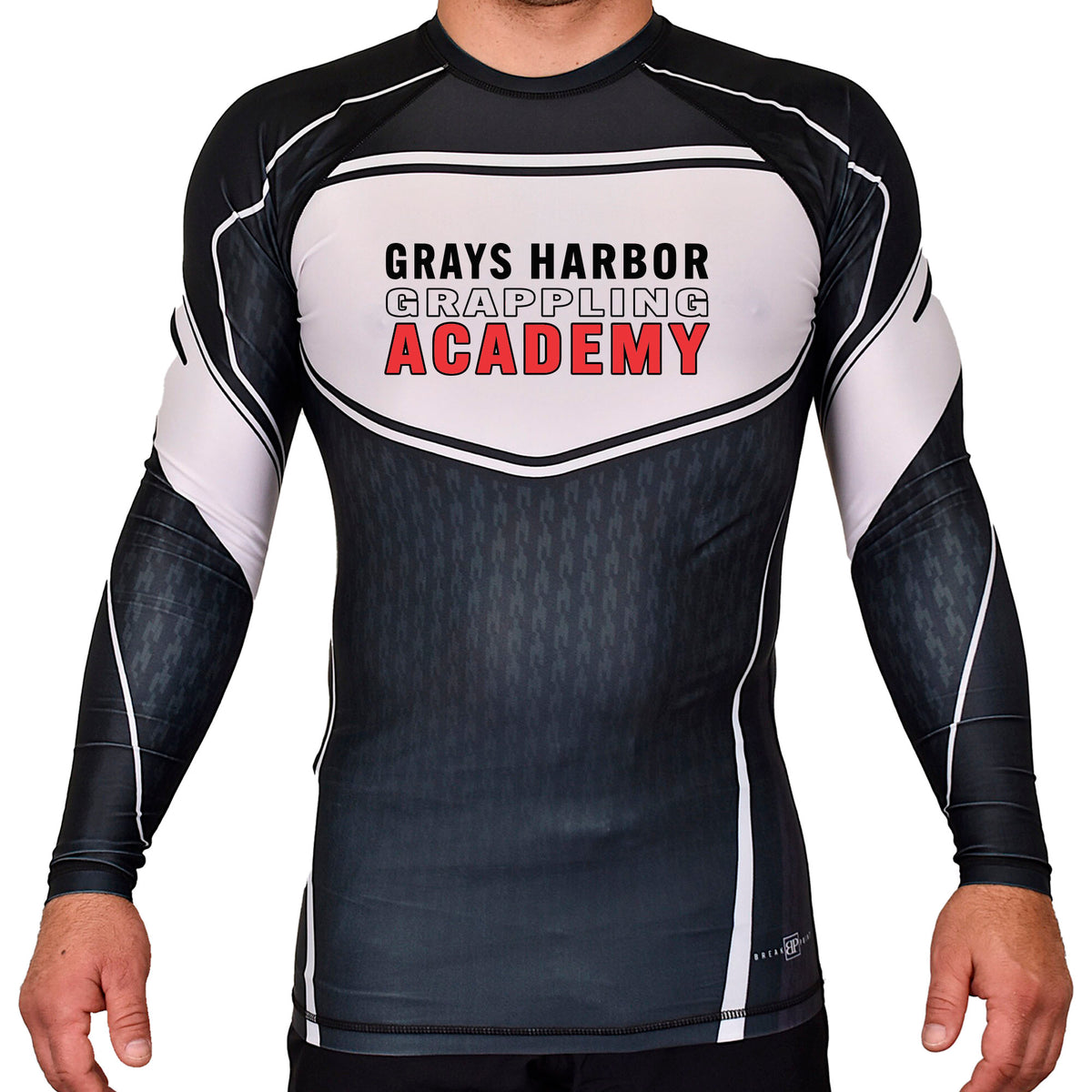 Grays Harbor Brazilian Jiu-Jitsu Academy Rash Guards Black/White #8105 A