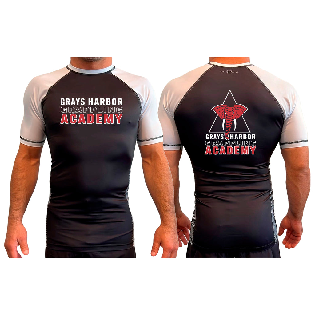 Grays Harbor Brazilian Jiu-Jitsu All Black Ranked Short Sleeve Rash Guards #8105 A