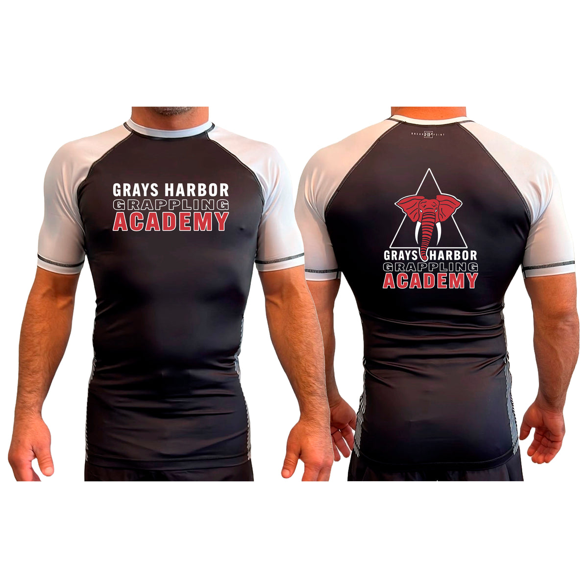 Grays Harbor Brazilian Jiu-Jitsu All Black Ranked Short Sleeve Rash Guards #8105 A