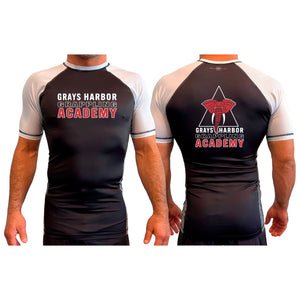 Grays Harbor Brazilian Jiu-Jitsu All Black Ranked Short Sleeve Rash Guards #8105 A